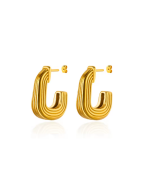 kwadratowe kolczyki w kolorze złotym ryflowane Zapinane na sztyft