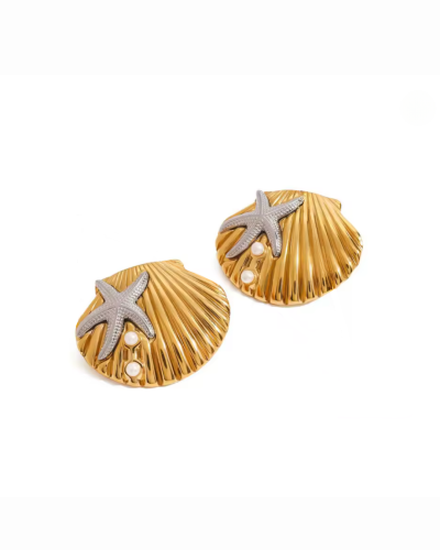 kolczyki muszle rozgwiazdy stal szlachetna perły morze morski Summer