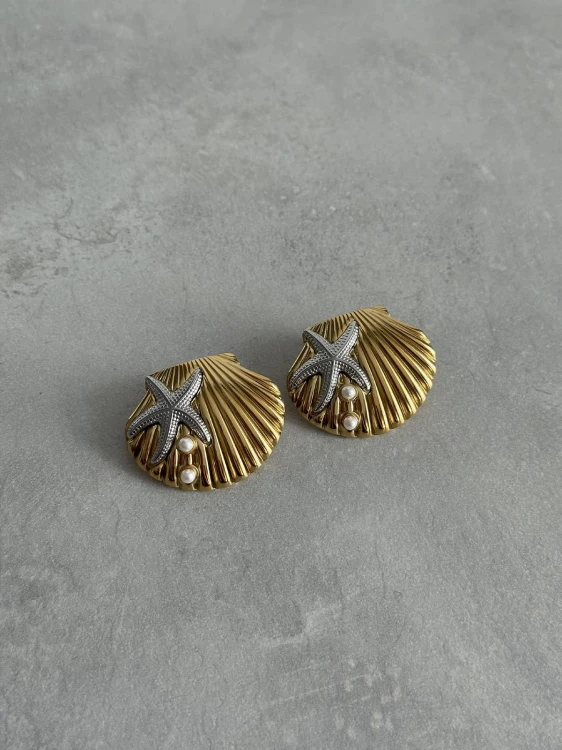 kolczyki muszle rozgwiazdy stal szlachetna perły morze morski Summer