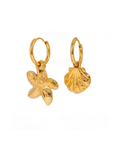 LAto sea summer asymetryczne kolczyki pozłacana stal szlachetna Muszla Rozgwiazda